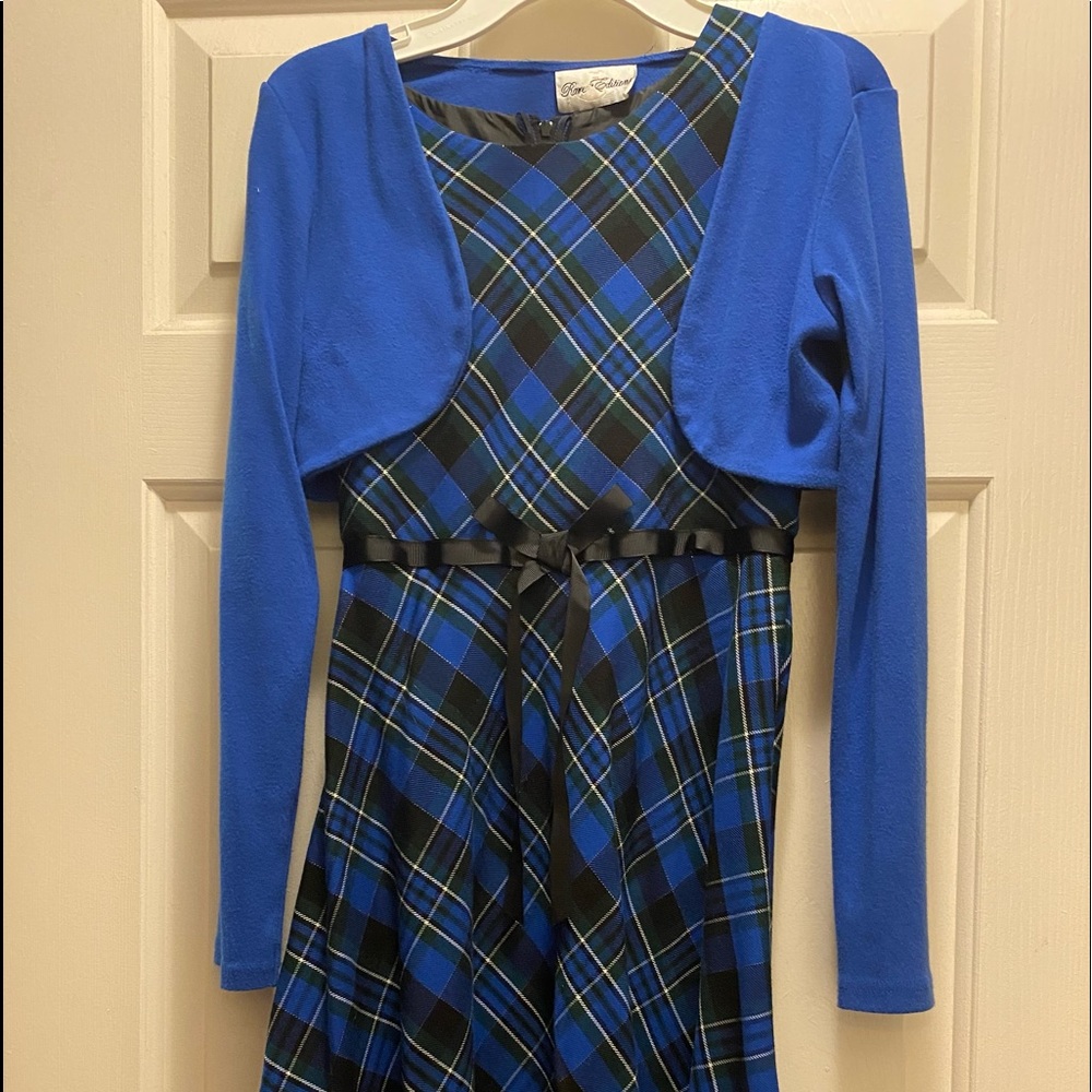 Rare Editions girls occasion dress with matching shrug sweater.